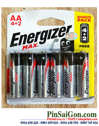 Pin Energizer E91 BP6; Pin AA Alkaline 1.5v Energizer E91 BP6 (LR6)-Made in Singapore | Vỉ 6 viên